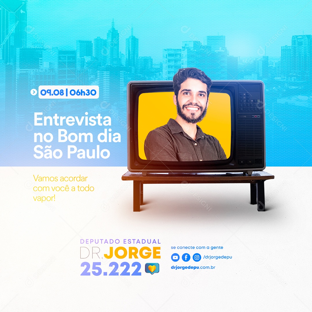 Entrevista no Bom Dia São Paulo Política Social Media PSD Editável