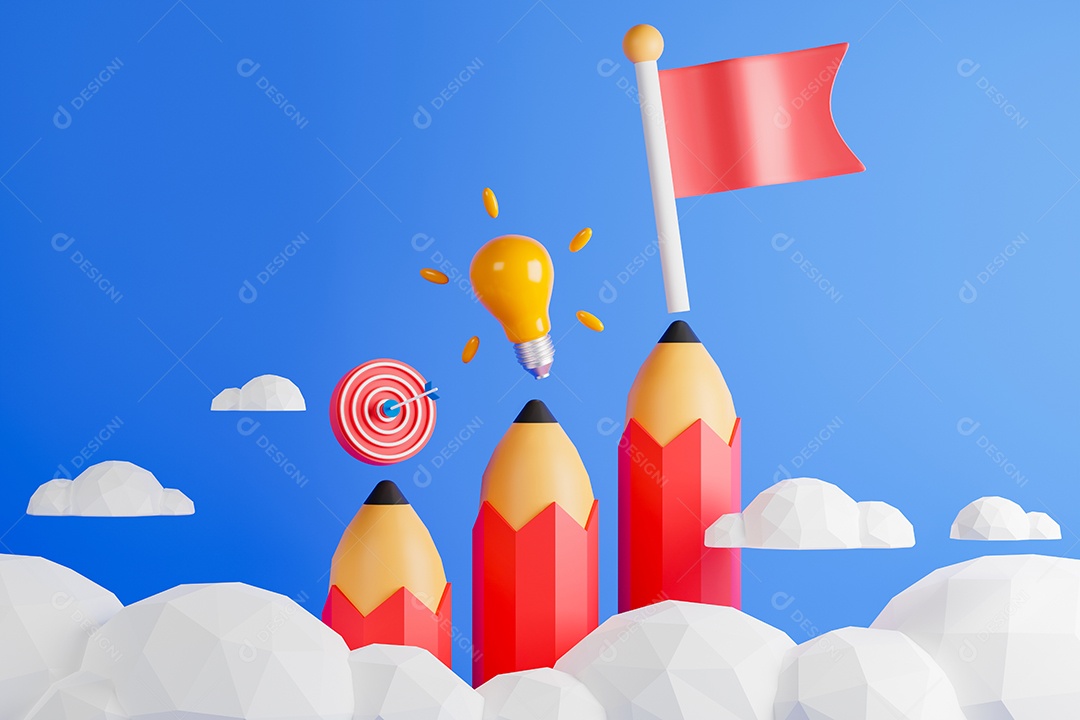 Renderização 3D Lápis com Emotes de ideia e alvo