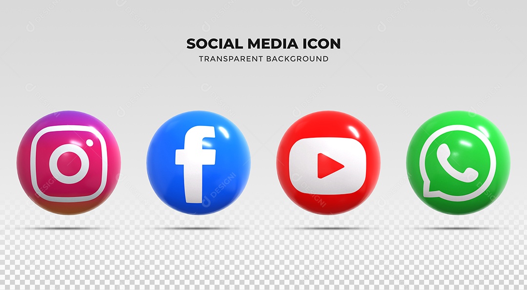 Coleção de Ícones para redes sociais Instagram Facebook Youtube e Whatsapp  para Composição PSD
