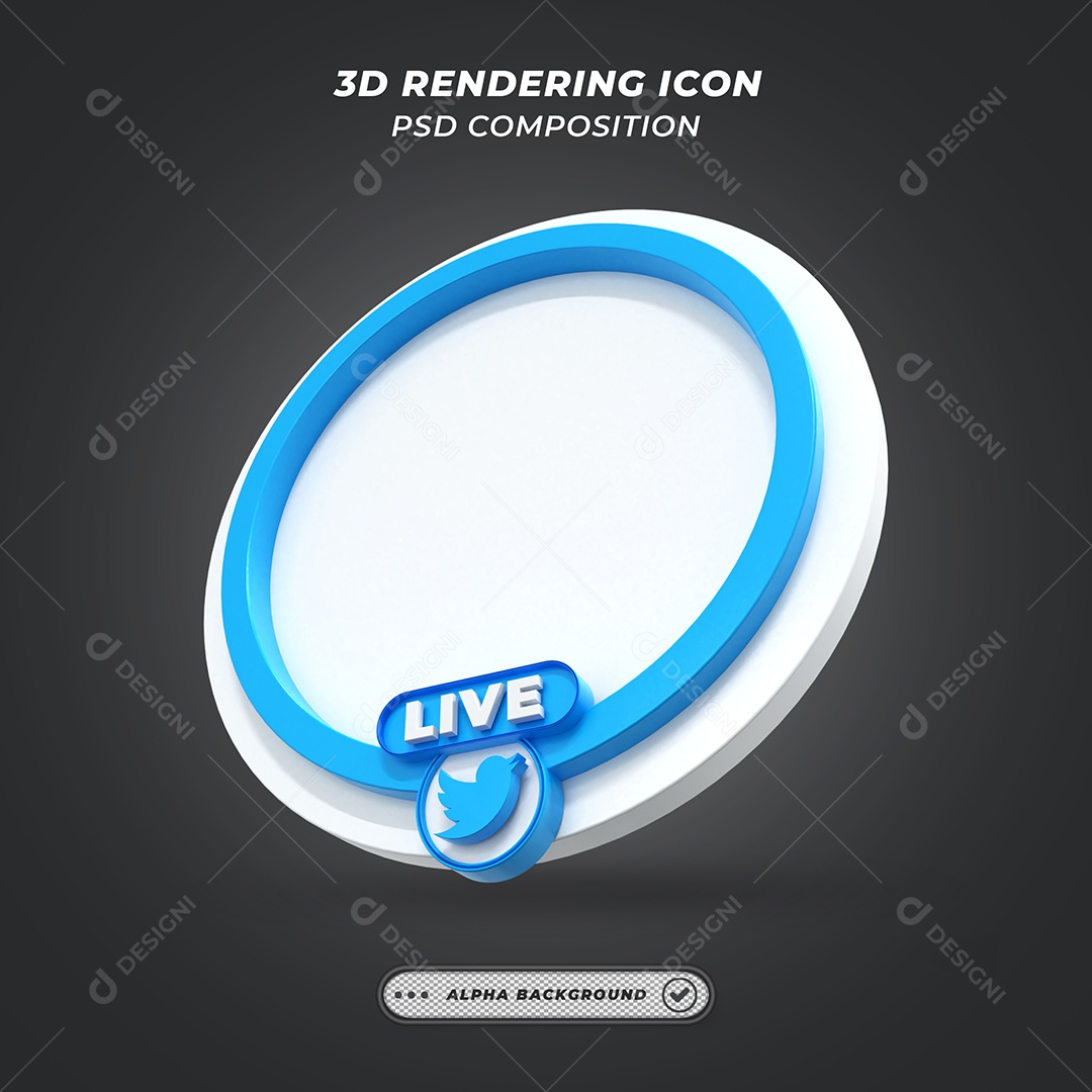 Quadro de Live do Twitter Elemento 3D Azul para Composição PSD