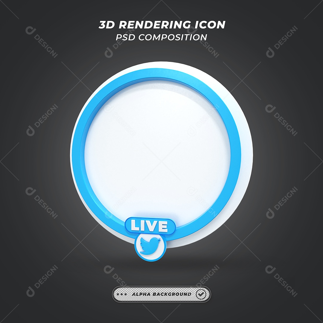 Quadro de Live do Twitter Elemento 3D Azul para Composição PSD