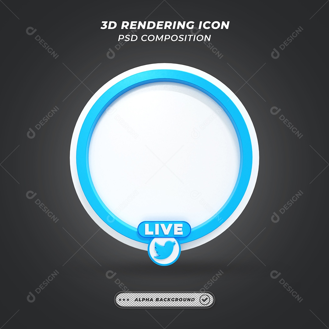 Quadro de Live do Twitter Elemento 3D Azul para Composição PSD