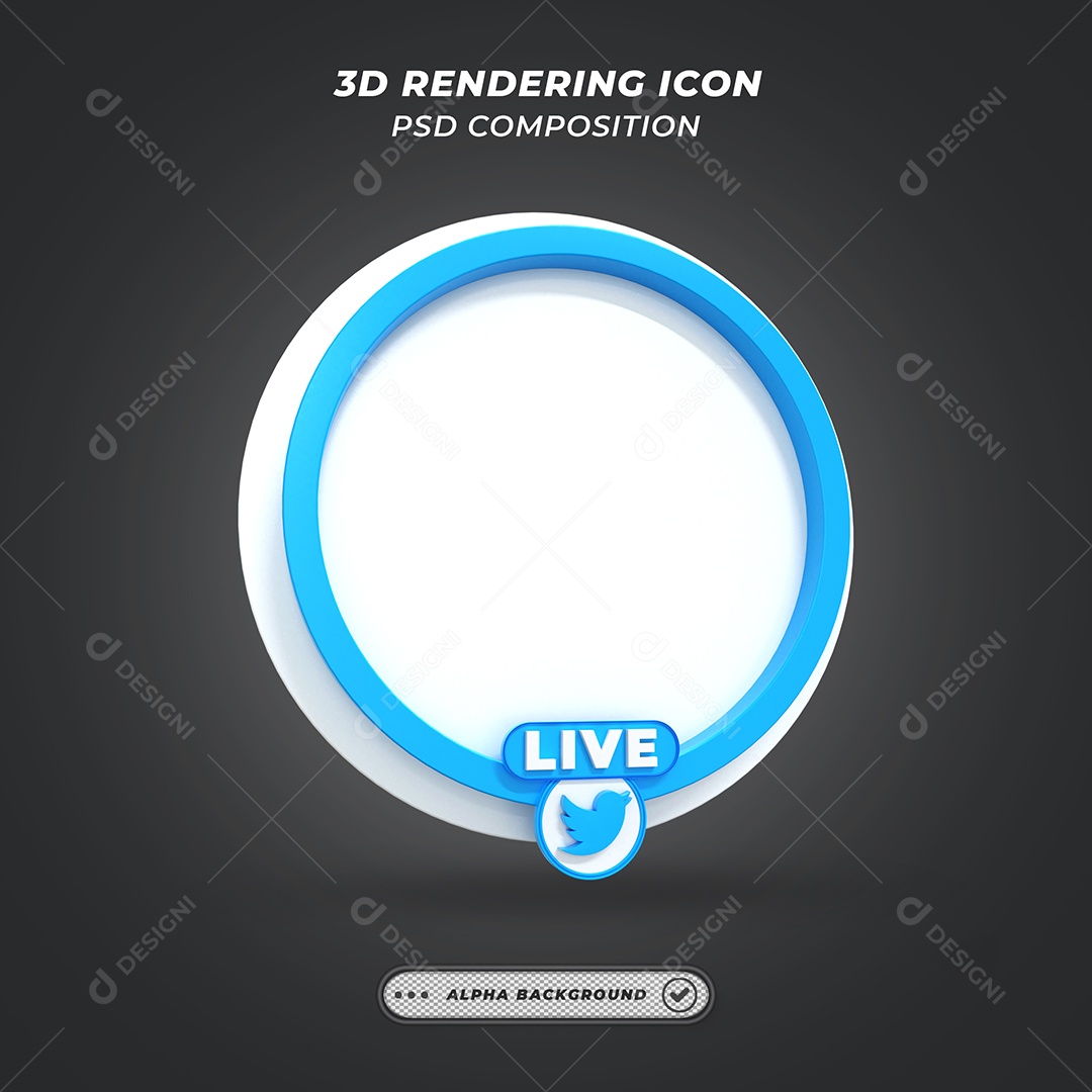 Quadro de Live do Twitter Elemento 3D Azul para Composição PSD