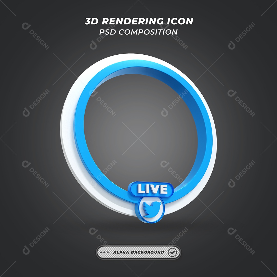 Quadro de Live do Twitter Elemento 3D Azul para Composição PSD