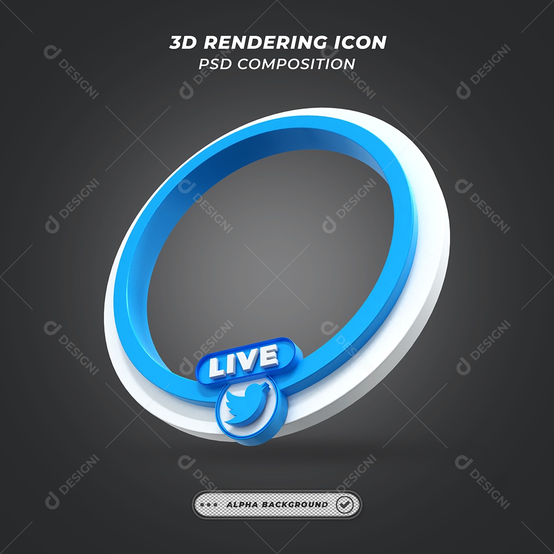 Quadro de Live do Twitter Elemento 3D Azul para Composição PSD