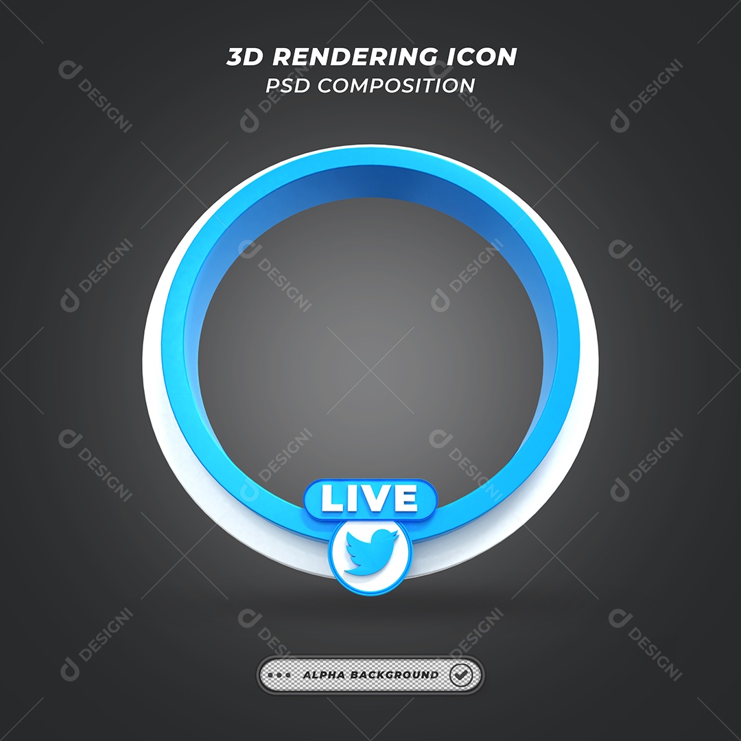 Quadro de Live do Twitter Elemento 3D Azul para Composição PSD
