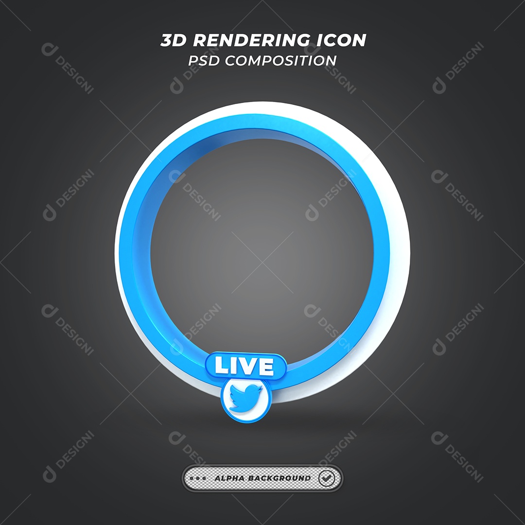 Quadro de Live do Twitter Elemento 3D Azul para Composição PSD