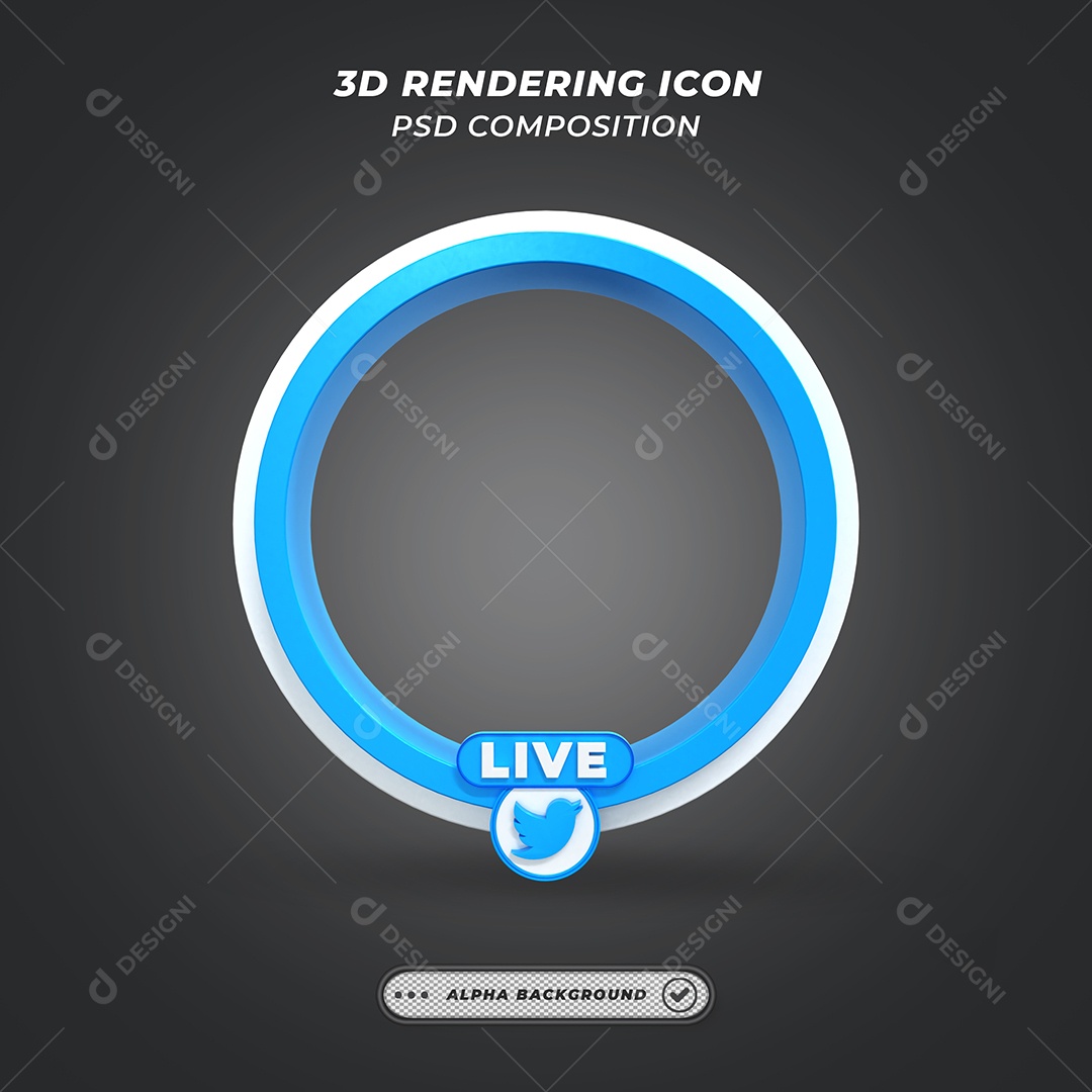 Quadro de Live do Twitter Elemento 3D Azul para Composição PSD