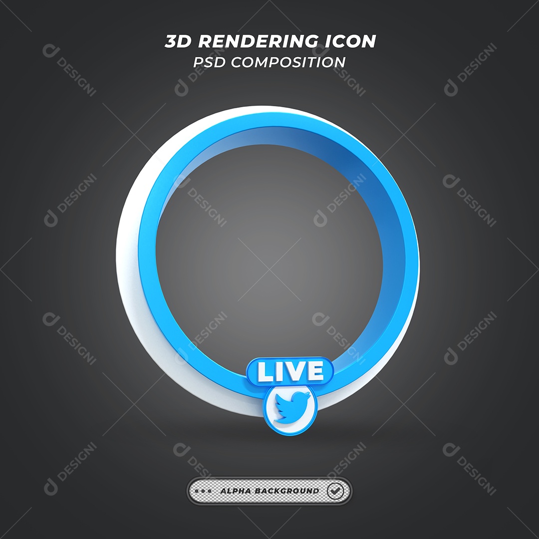 Quadro de Live do Twitter Elemento 3D Azul para Composição PSD