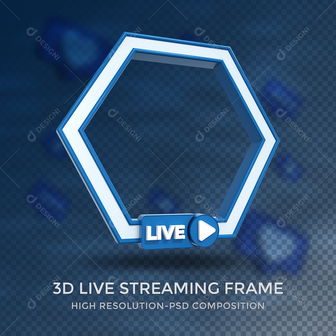 Quadro de Live Elemento 3D Azul para Composição PSD