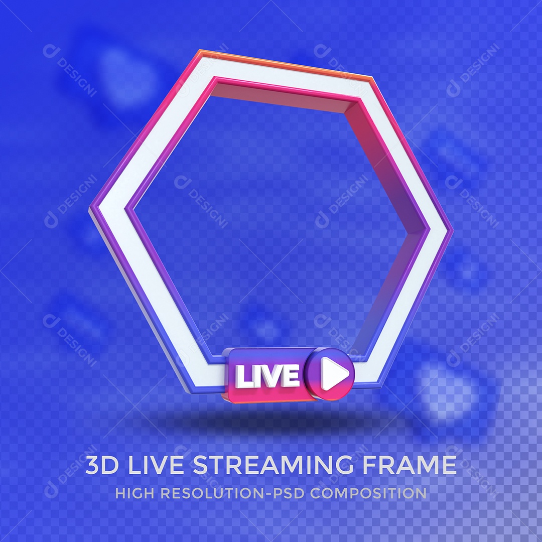 Quadro de Live Elemento 3D Colorido para Composição PSD