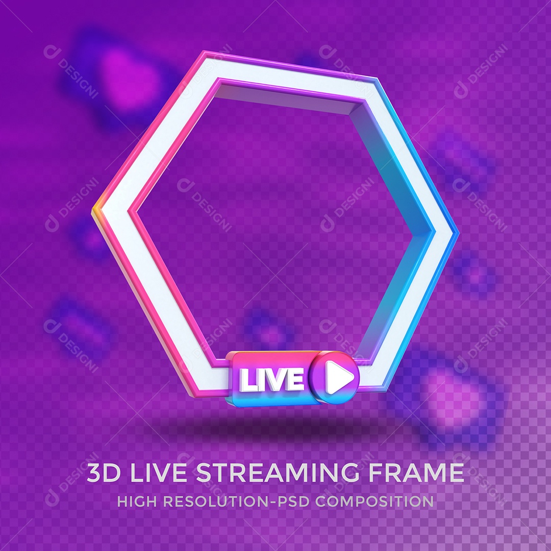 Quadro de Live Elemento 3D Colorido para Composição PSD