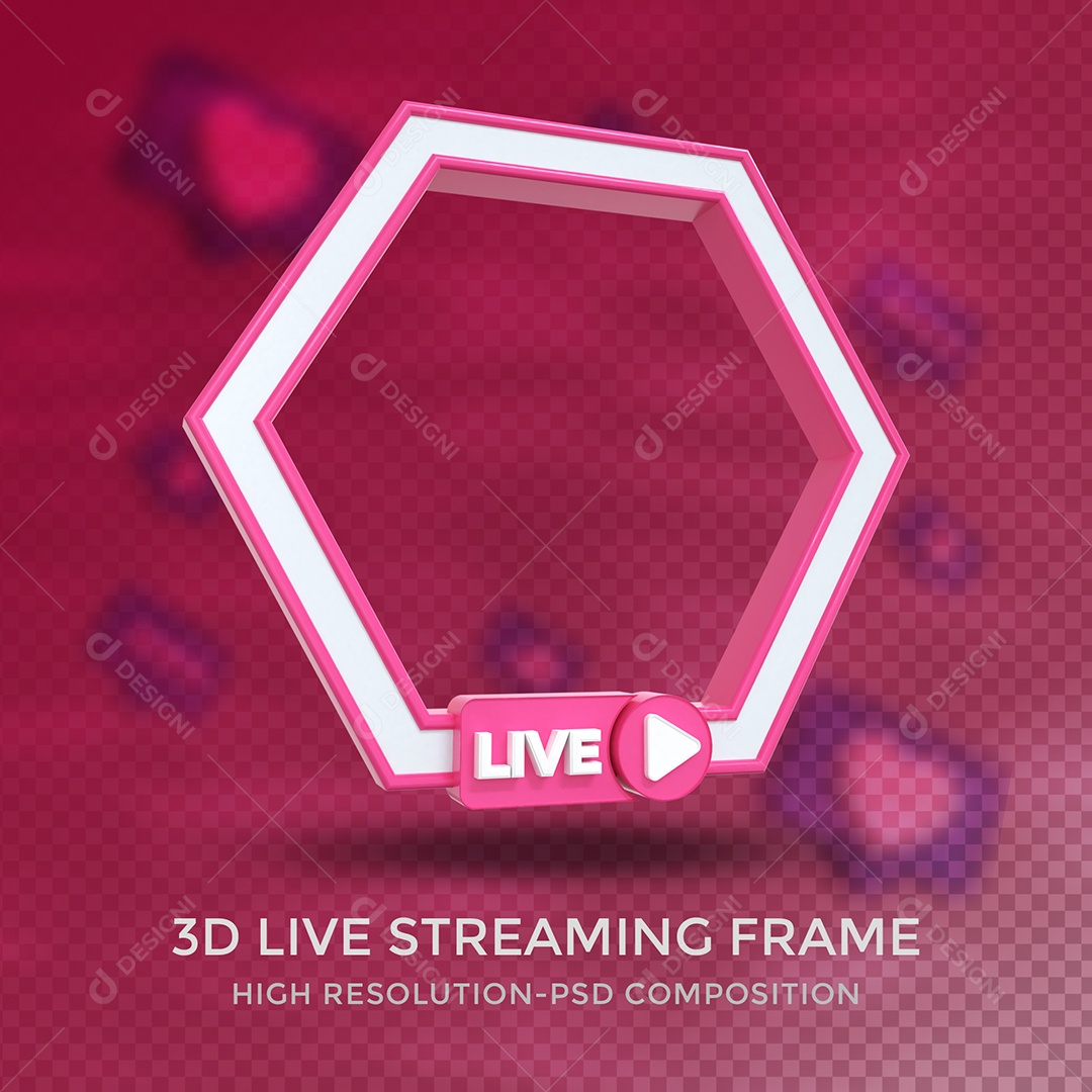 Quadro de Live Elemento 3D Rosa para Composição PSD