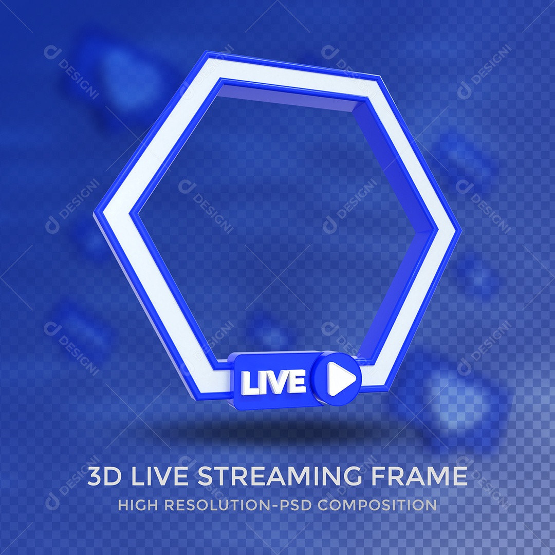 Quadro de Live Elemento 3D Azul para Composição PSD