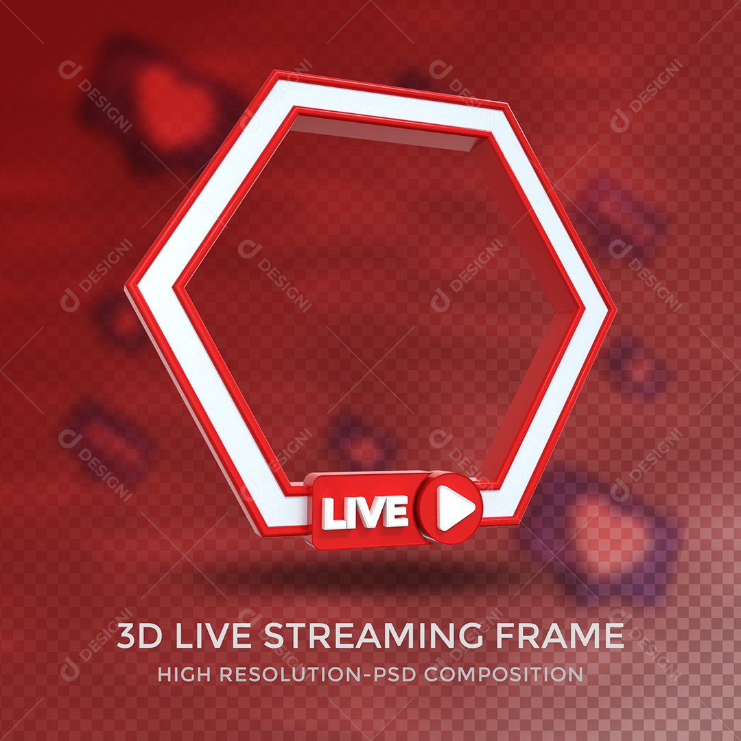 Quadro de Live Elemento 3D Vermelho para Composição PSD