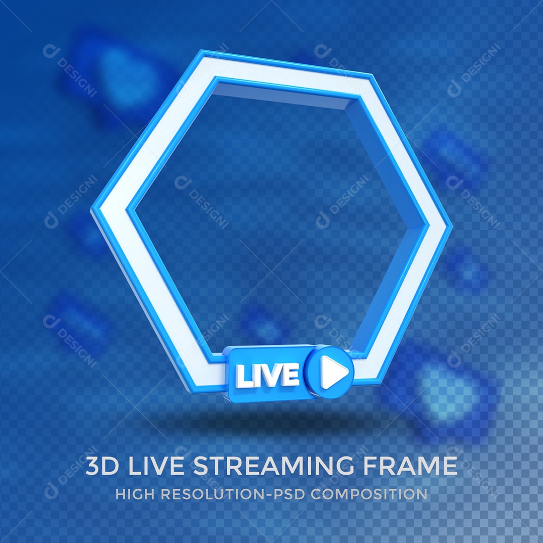 Quadro de Live Elemento 3D Azul para Composição PSD