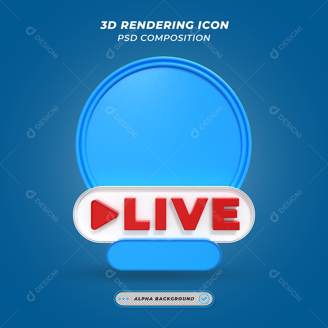 Live Selo 3D Azul para Composição PSD