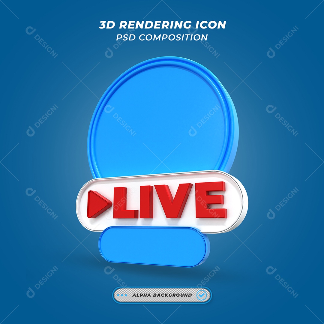 Live Selo 3D Azul para Composição PSD