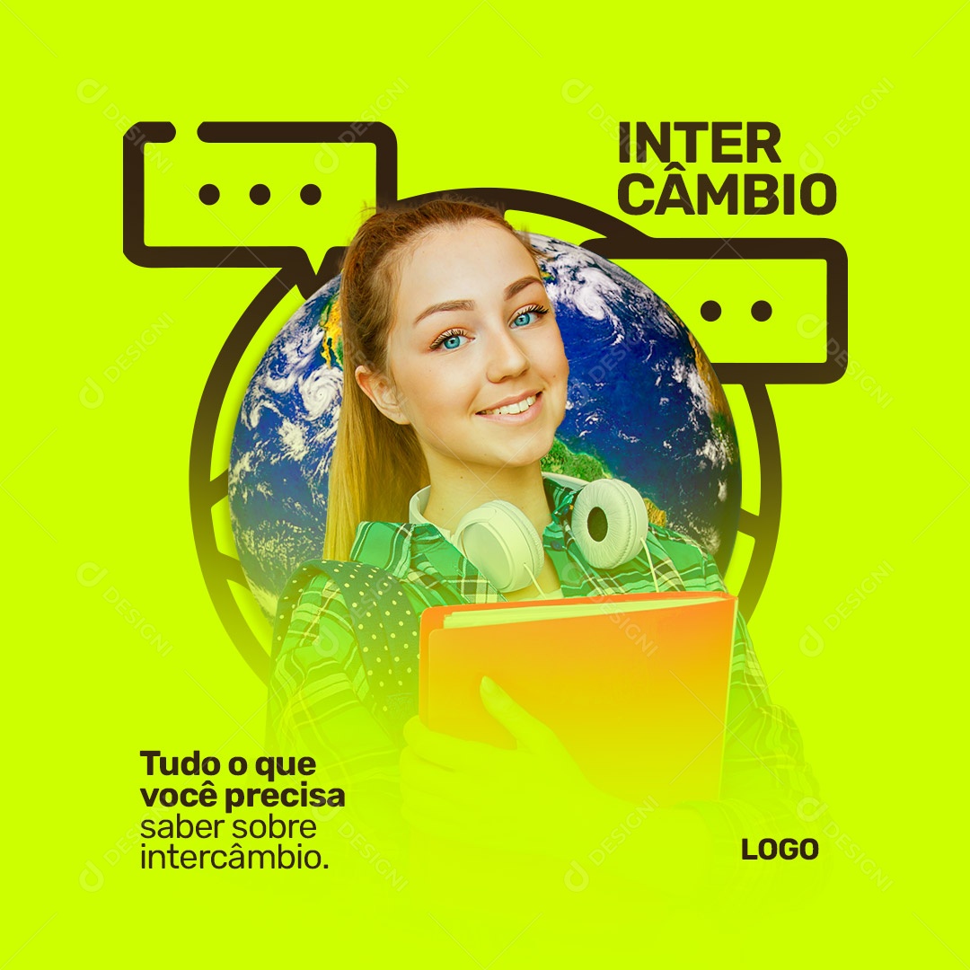 Social Media Escola de Idiomas Intercâmbio PSD Editável