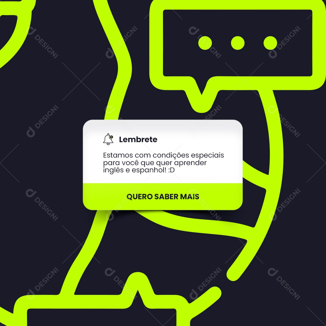Social Media Lembrete Escola de Idiomas Aprender Inglês e Espanhol PSD Editável