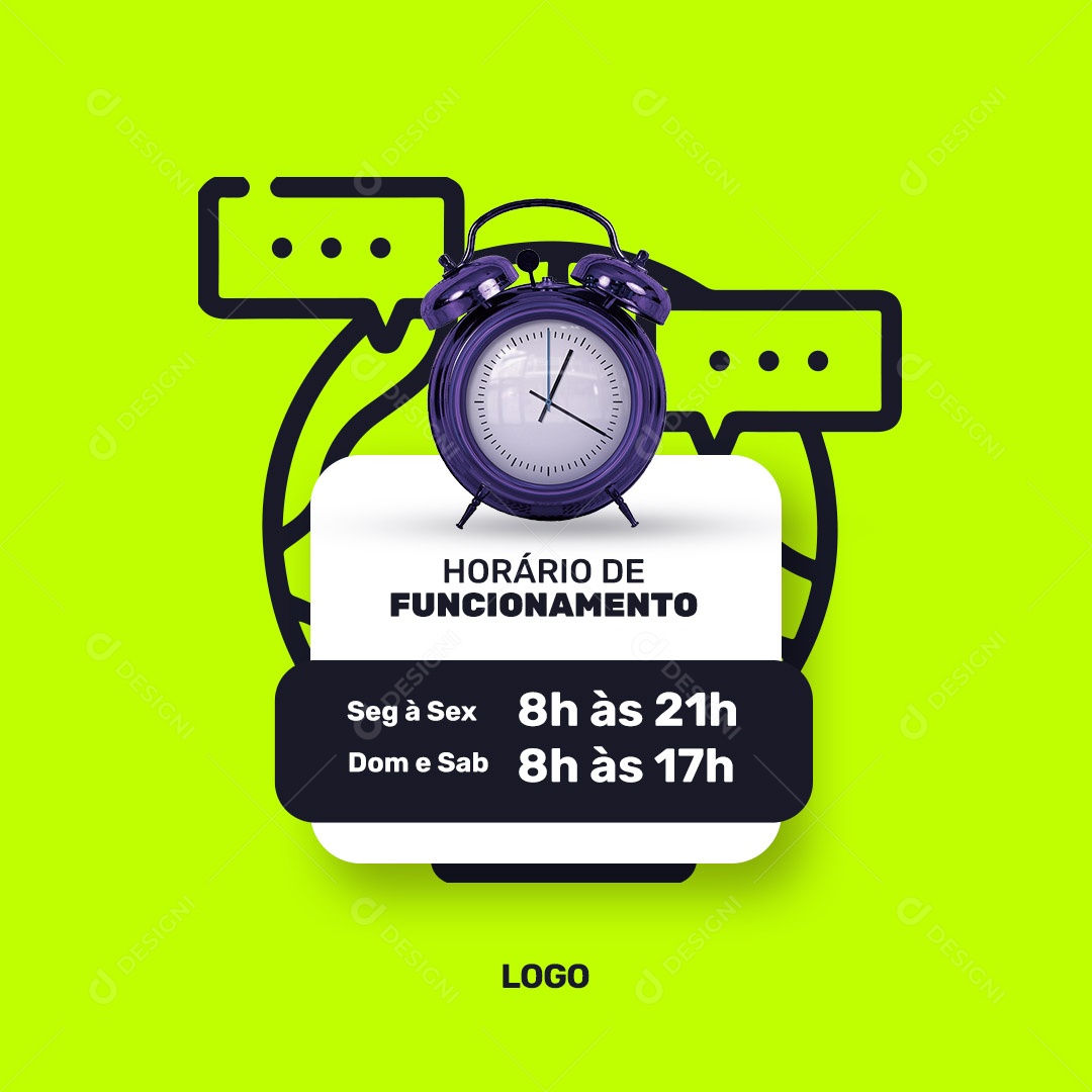 Social Media Escola de Idiomas Horário de Funcionamento PSD Editável