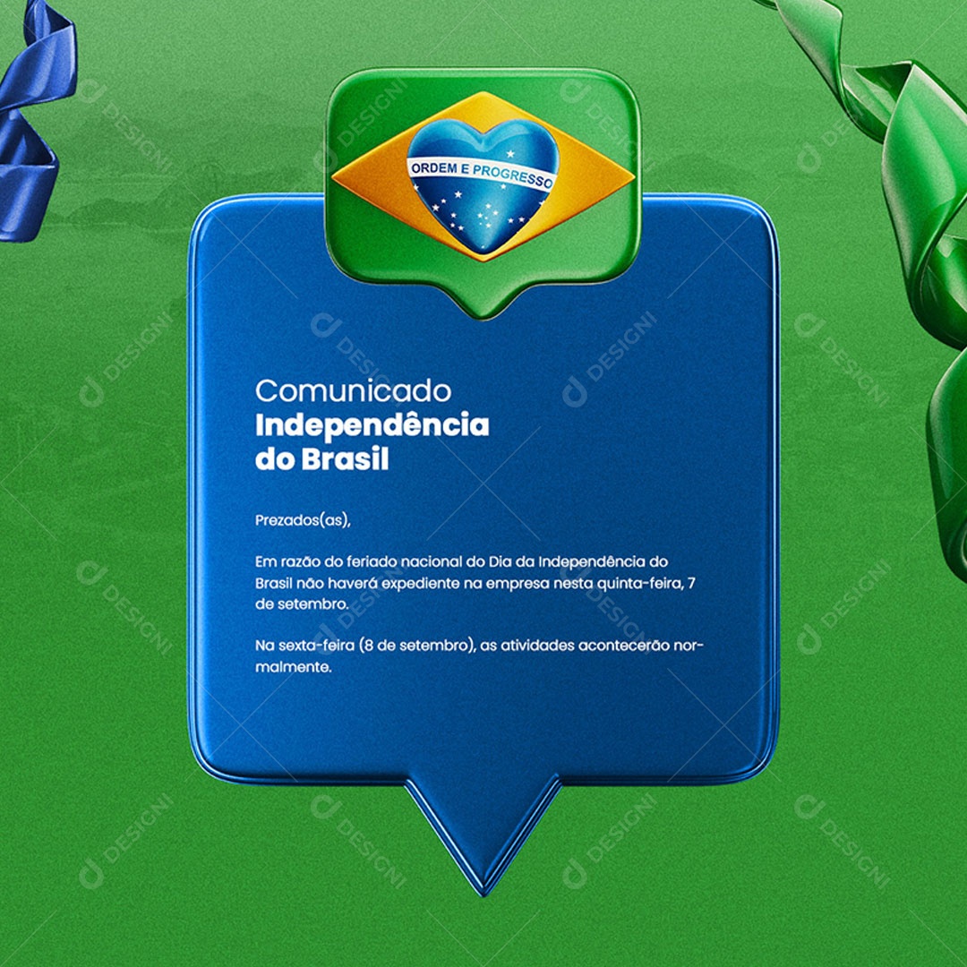 Comunicado Independência do Brasil 07 de Setembro Social Media PSD Editável