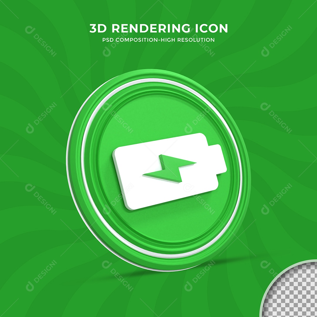 Ícone de Energia ou Bateria Carregada Elemento 3D para Composição PSD