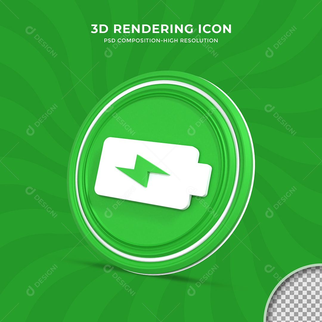 Ícone de Energia ou Bateria Carregada Elemento 3D para Composição PSD