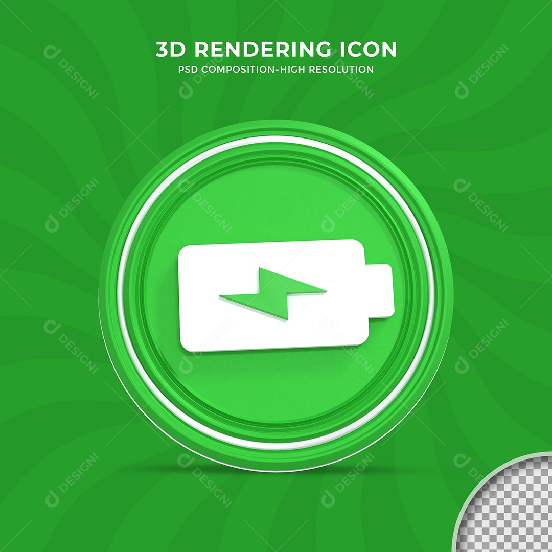 Ícone de Energia ou Bateria Carregada Elemento 3D para Composição PSD