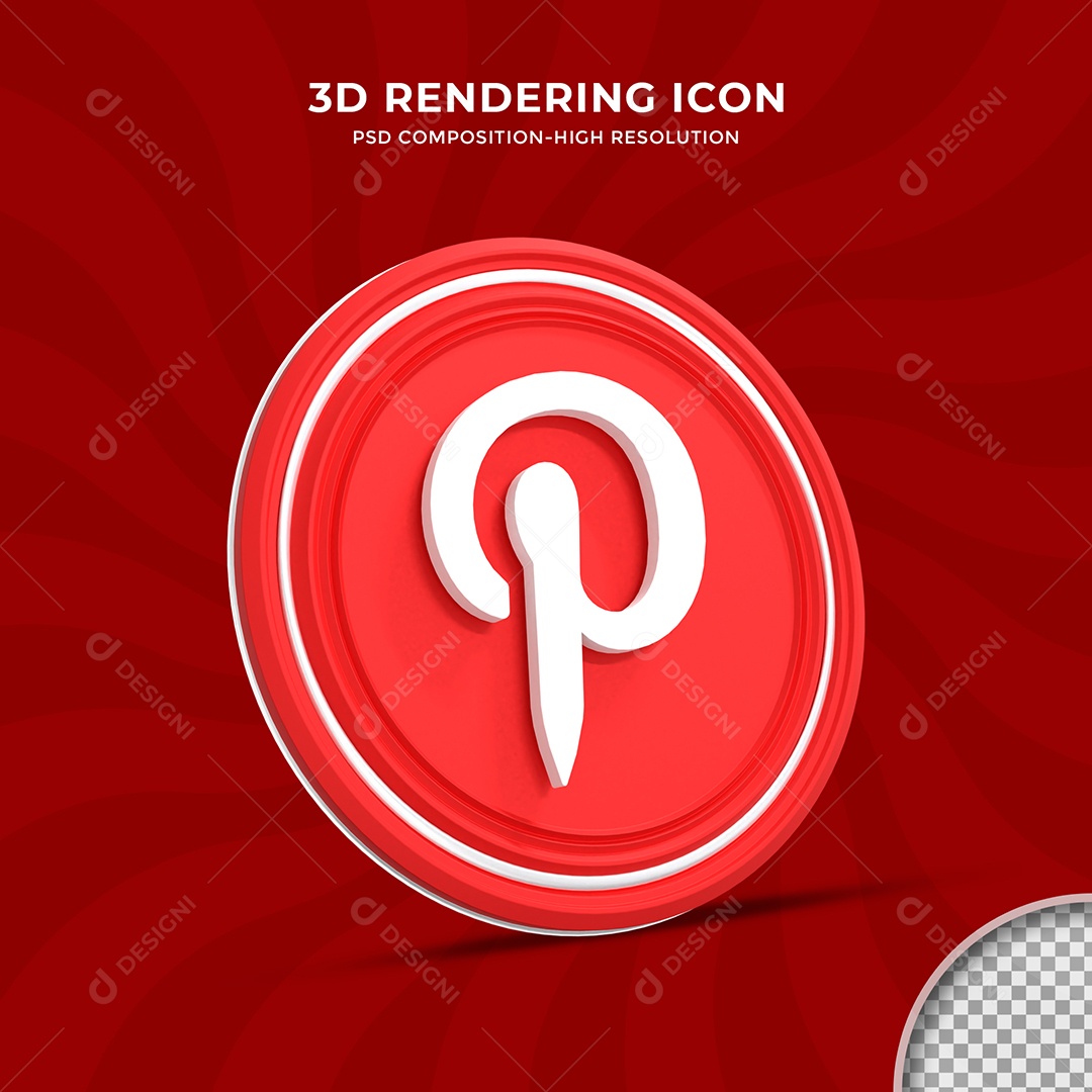 Ícone do Pinterest Elemento 3D para Composição PSD