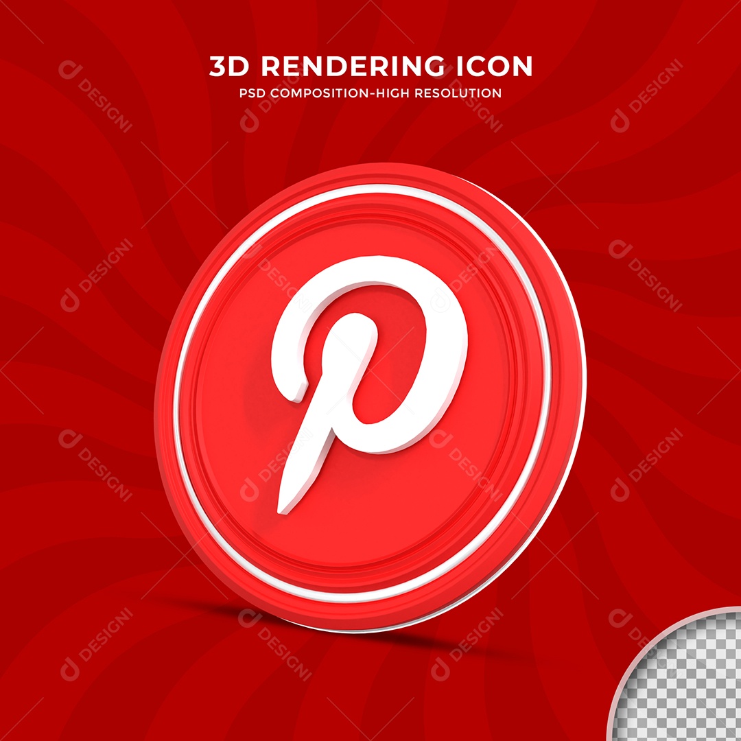 Ícone do Pinterest Elemento 3D para Composição PSD