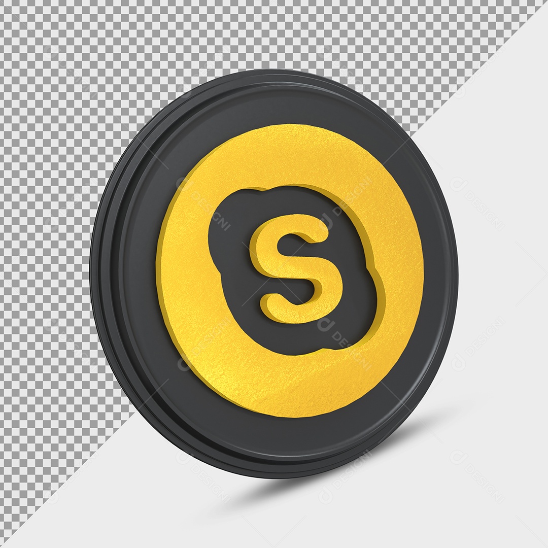 Ícone do Skype Dourado e Preto Elemento 3D para Composição PSD