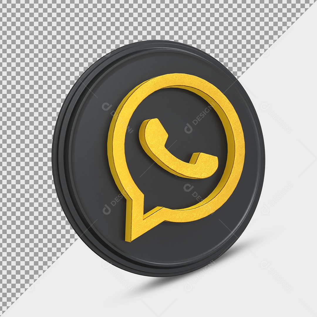 Ícone do WhatsApp Dourado e Preto Elemento 3D para Composição PSD