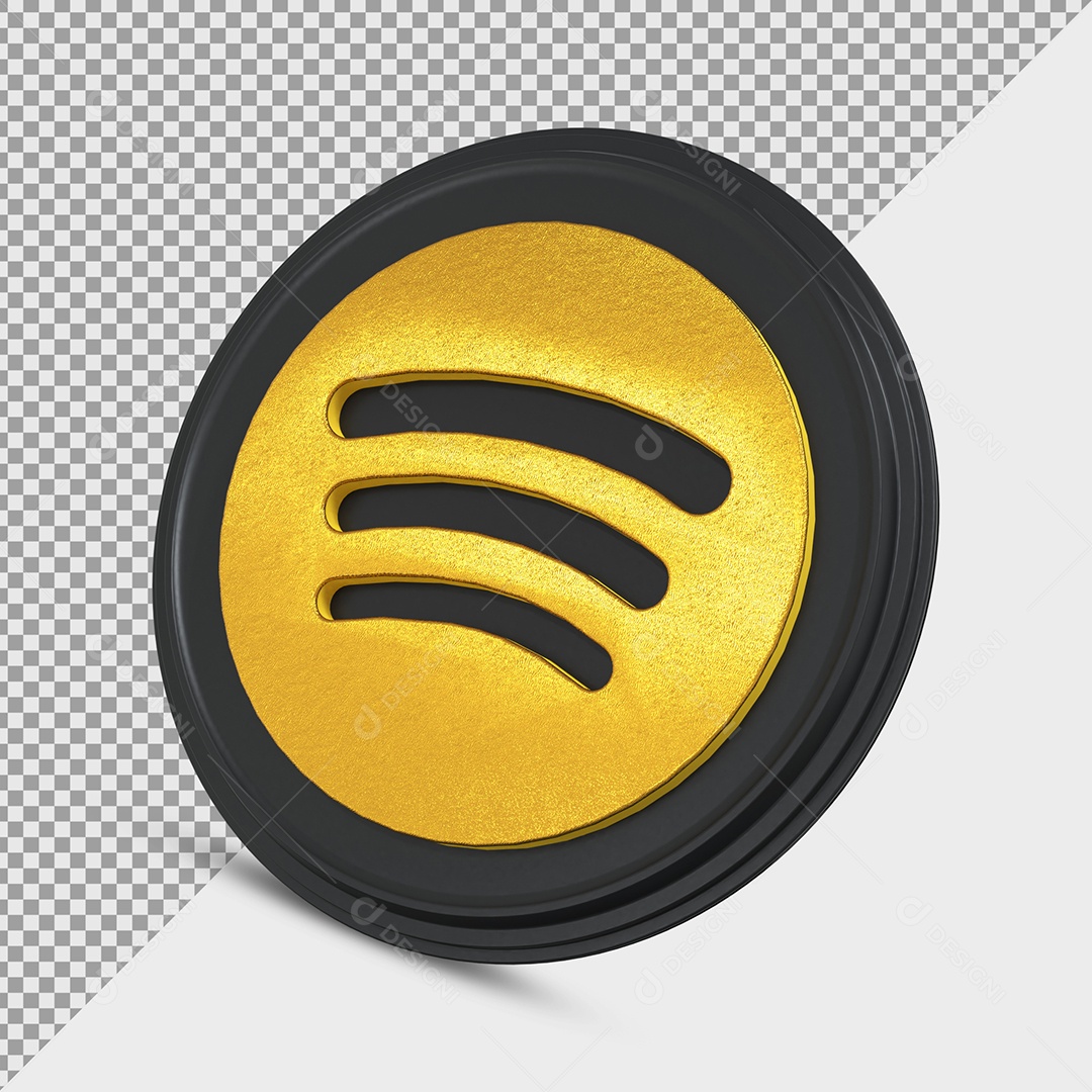 Ícone do Spotify Dourado e Preto Elemento 3D para Composição PSD