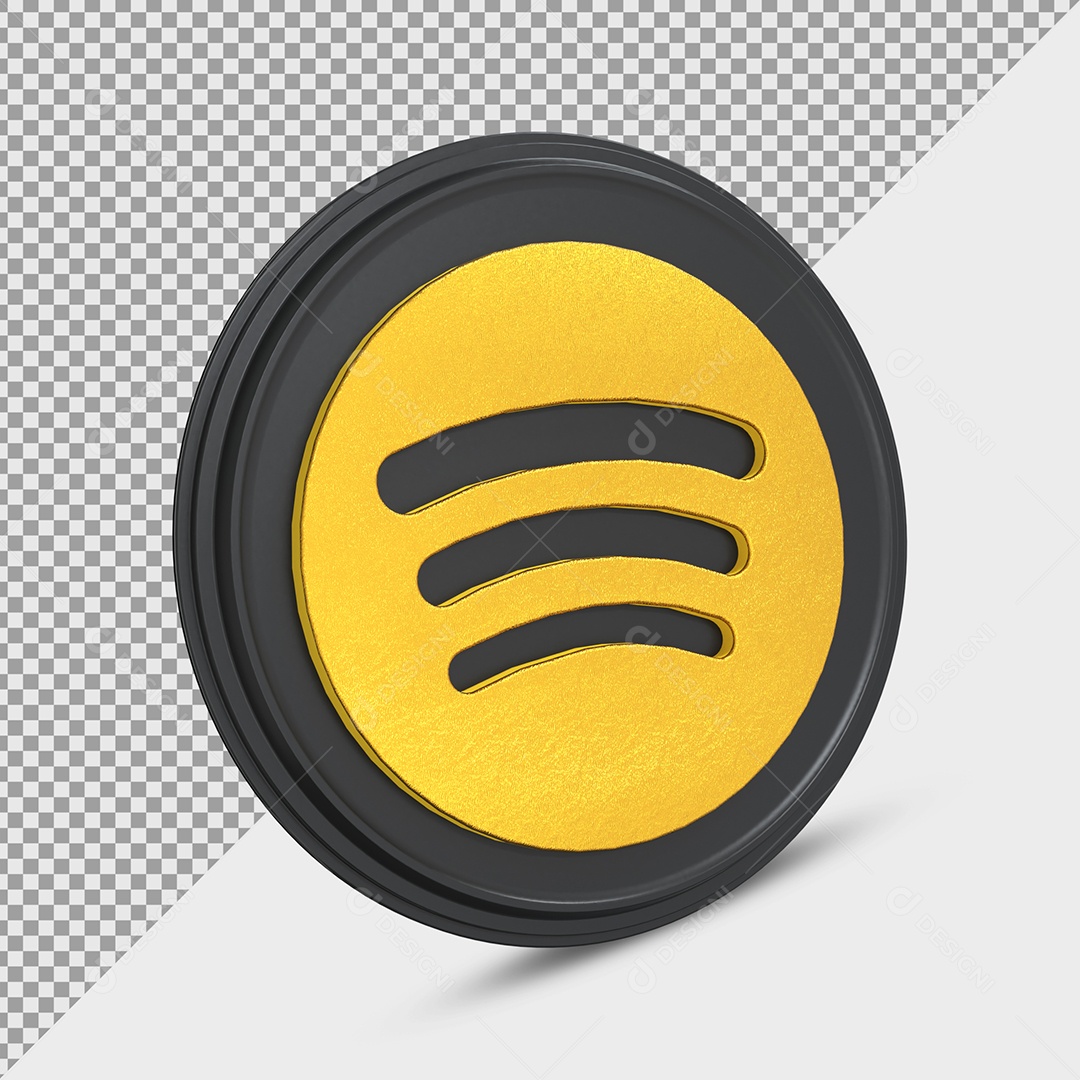 Ícone do Spotify Dourado e Preto Elemento 3D para Composição PSD