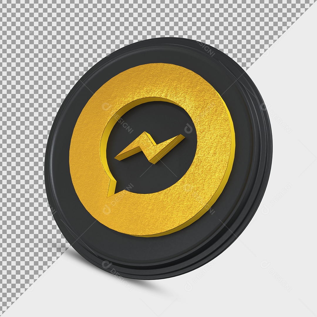Ícone do Messenger Dourado e Preto Elemento 3D para Composição PSD