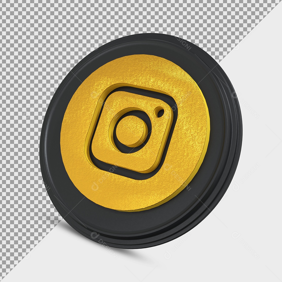 Ícone do Instagram Dourado e Preto Elemento 3D para Composição PSD