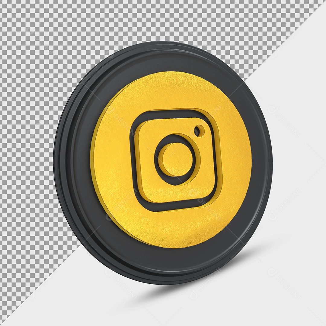 Ícone do Instagram Dourado e Preto Elemento 3D para Composição PSD
