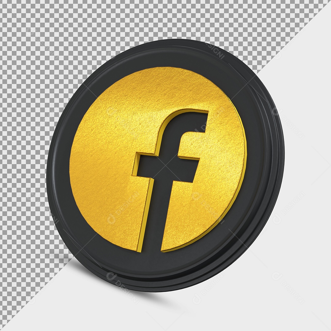 Ícone do Facebook Dourado e Preto Elemento 3D para Composição PSD