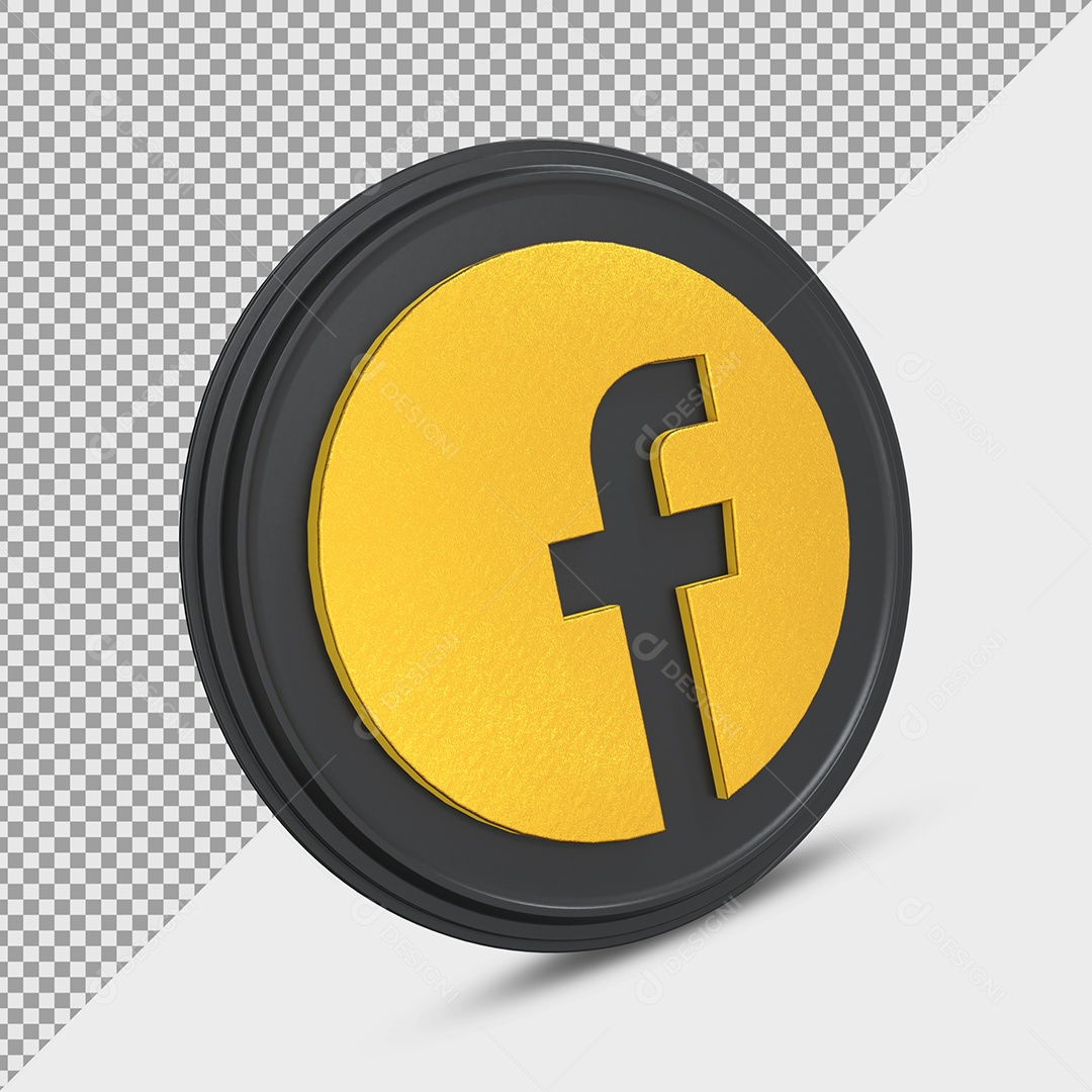 Facebook Icon Gold and Black 3D Element for Compositing PSD
