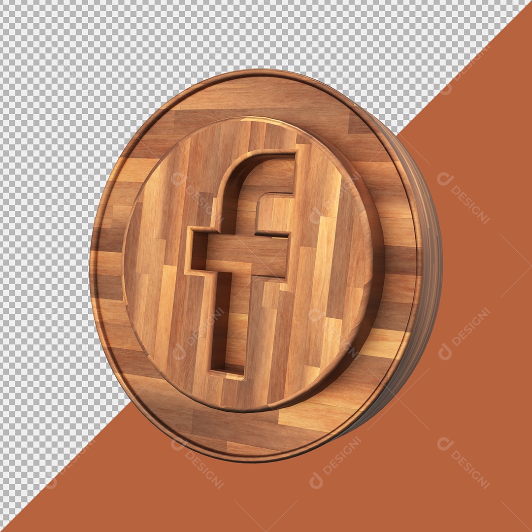 Ícone de Madeira do Facebook Elemento 3D para Composição PSD