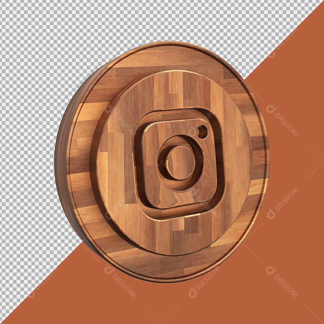 Ícone de Madeira do Instagram Elemento 3D para Composição PSD