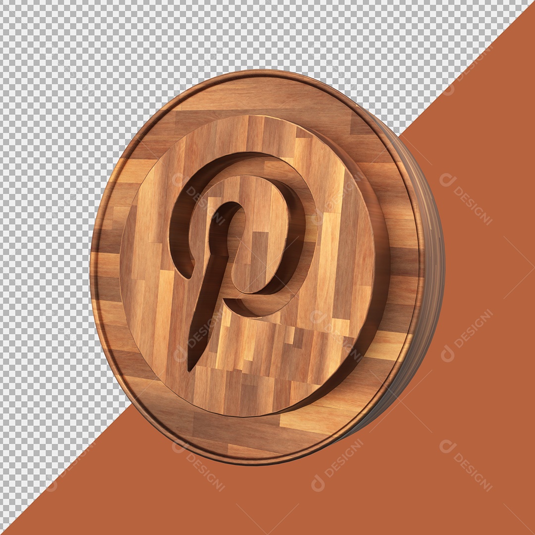 Ícone de Madeira do Pinterest Elemento 3D para Composição PSD