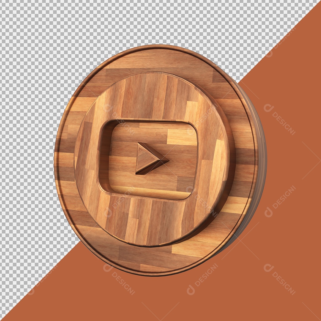 Ícone de Madeira do Youtube Elemento 3D para Composição PSD