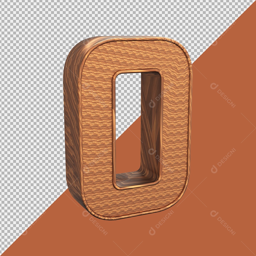 Número 0 de Madeira Elemento 3D Para Composição PSD