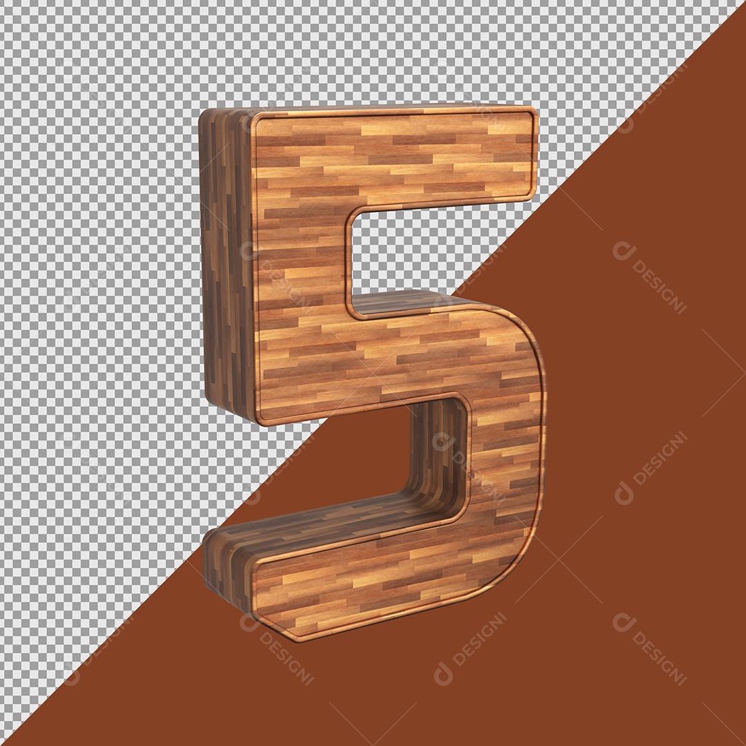 Número 5 de Madeira Elemento 3D Para Composição PSD