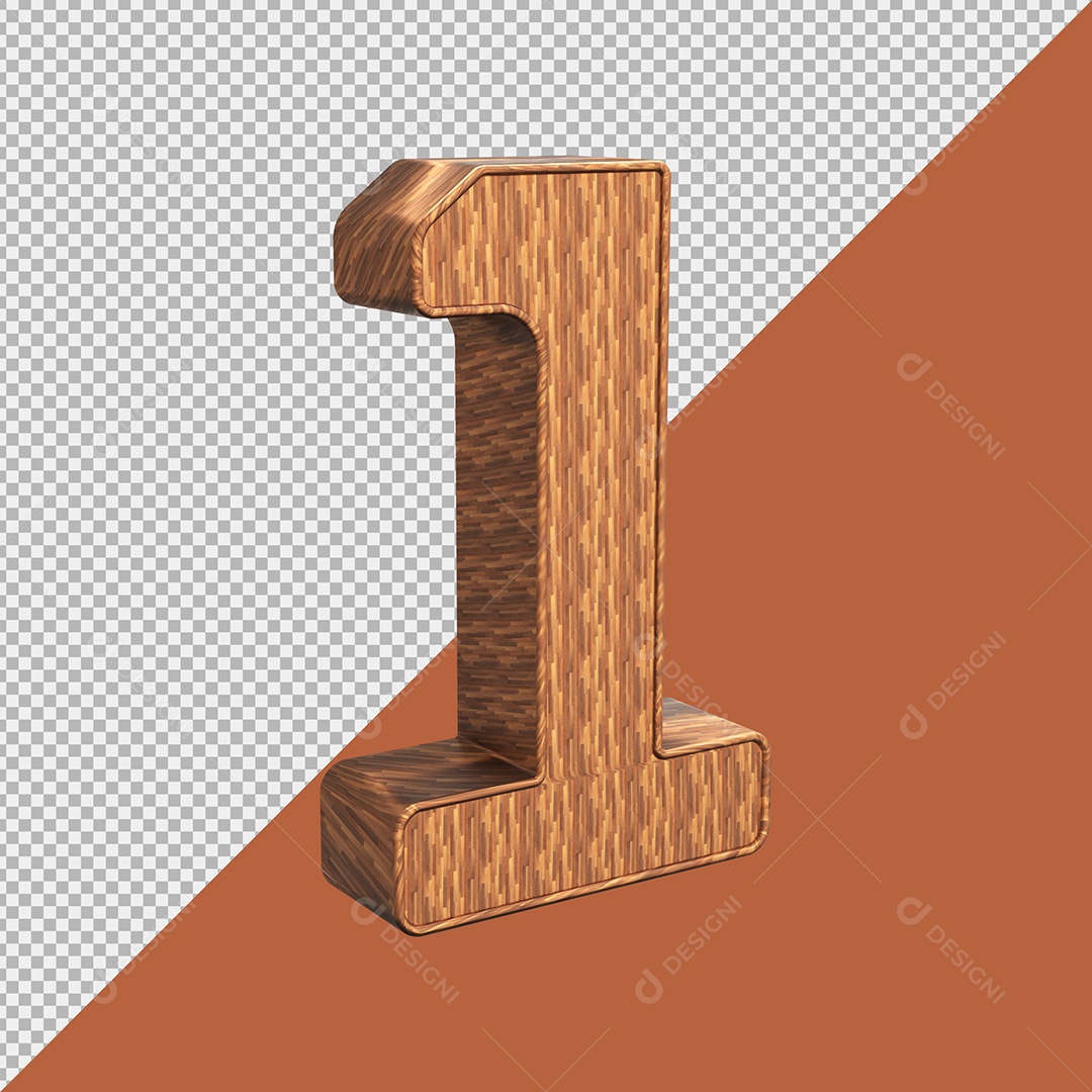 Wooden Number 1 3D Element For Composition PSD
