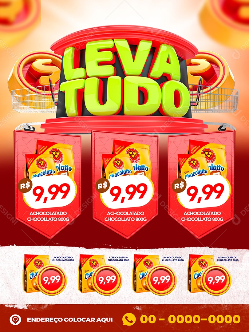 Encarte Supermercado Leva Tudo Promoção Varejo Social Media PSD Editável