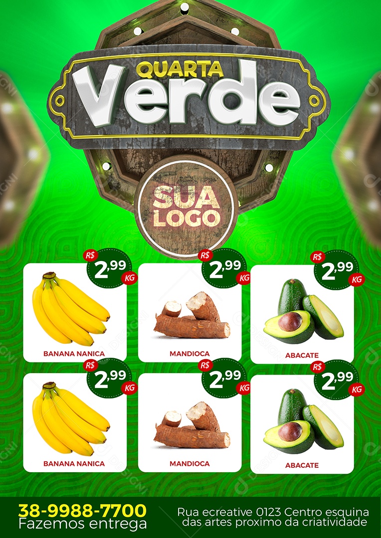 Encarte Supermercado Quarta Verde Frutas e Verduras Social Media PSD Editável
