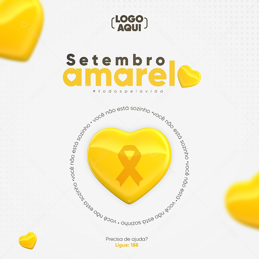 Social Media Você não está sozinho todos pela vida Setembro Amarelo PSD Editável